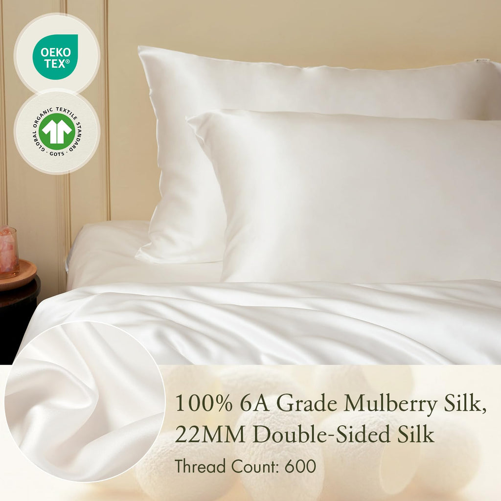 LilySilk 22 Momme Pair of Terse Silk Pillowcase Mulberry Silk for Hair Charmeuse