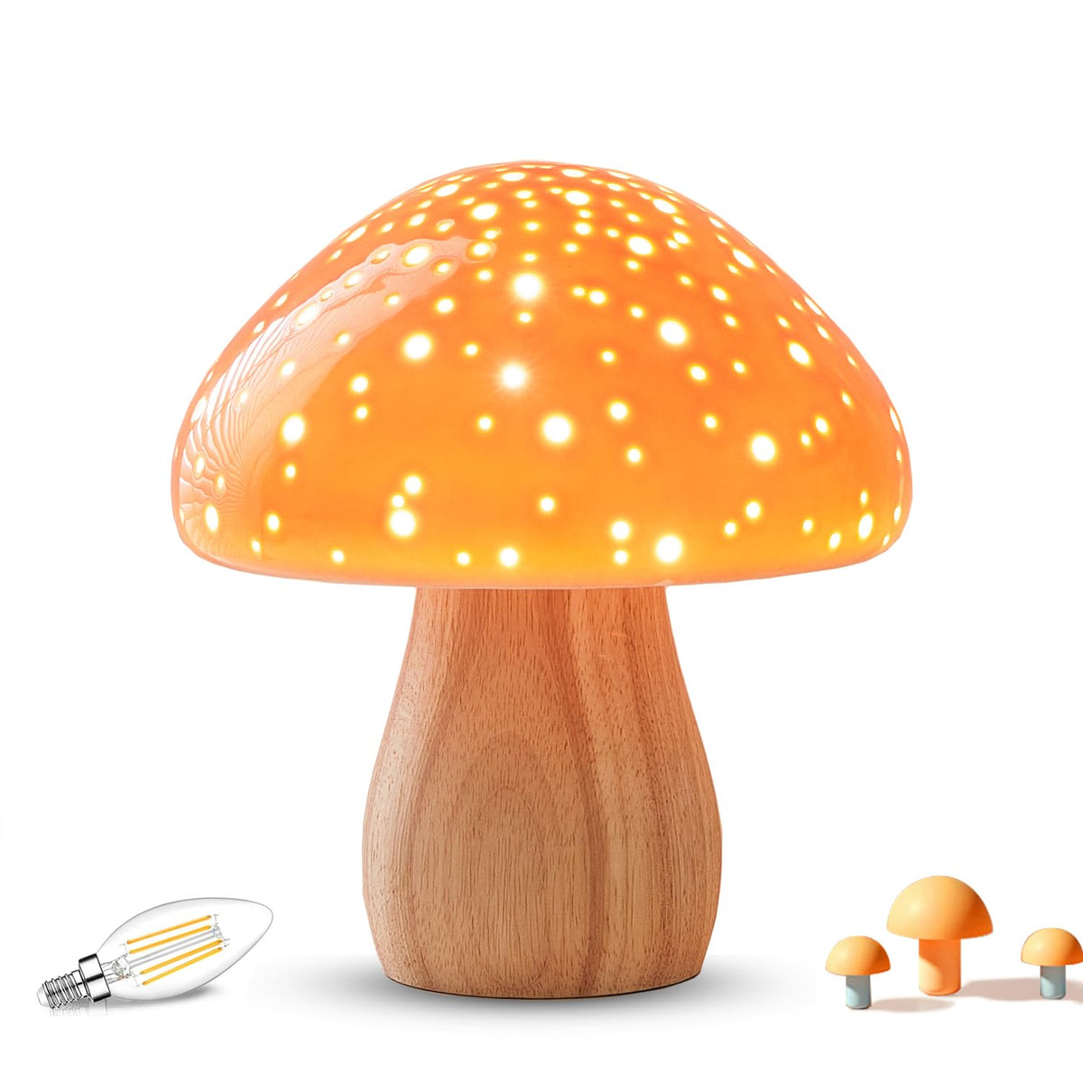 BOHON Mushroom Lamp Ceramic Bedside Table Lamp for Bedroom Nightstand