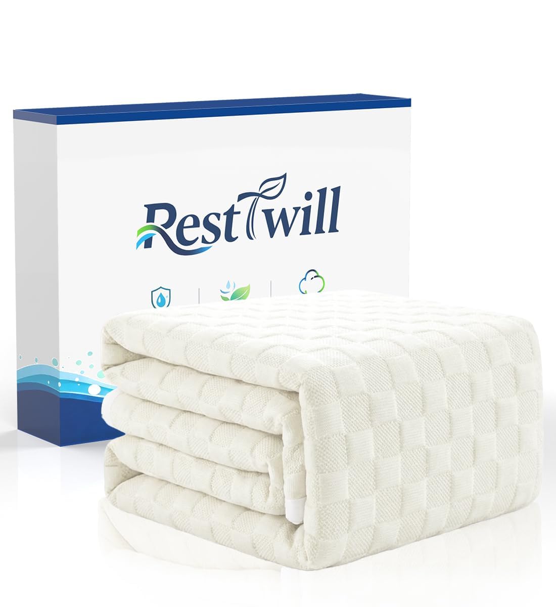 RestTwill Waterproof Mattress Protector Queen, 3D Waffle, 18" Deep