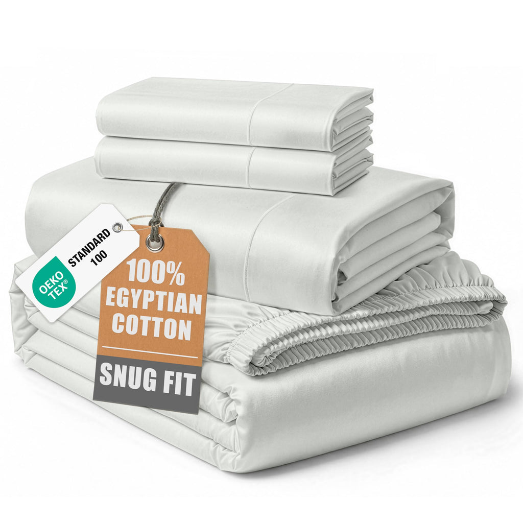Egyptian Cotton Sateen Sheet Set with Fully Elasticized Fitted Sheet