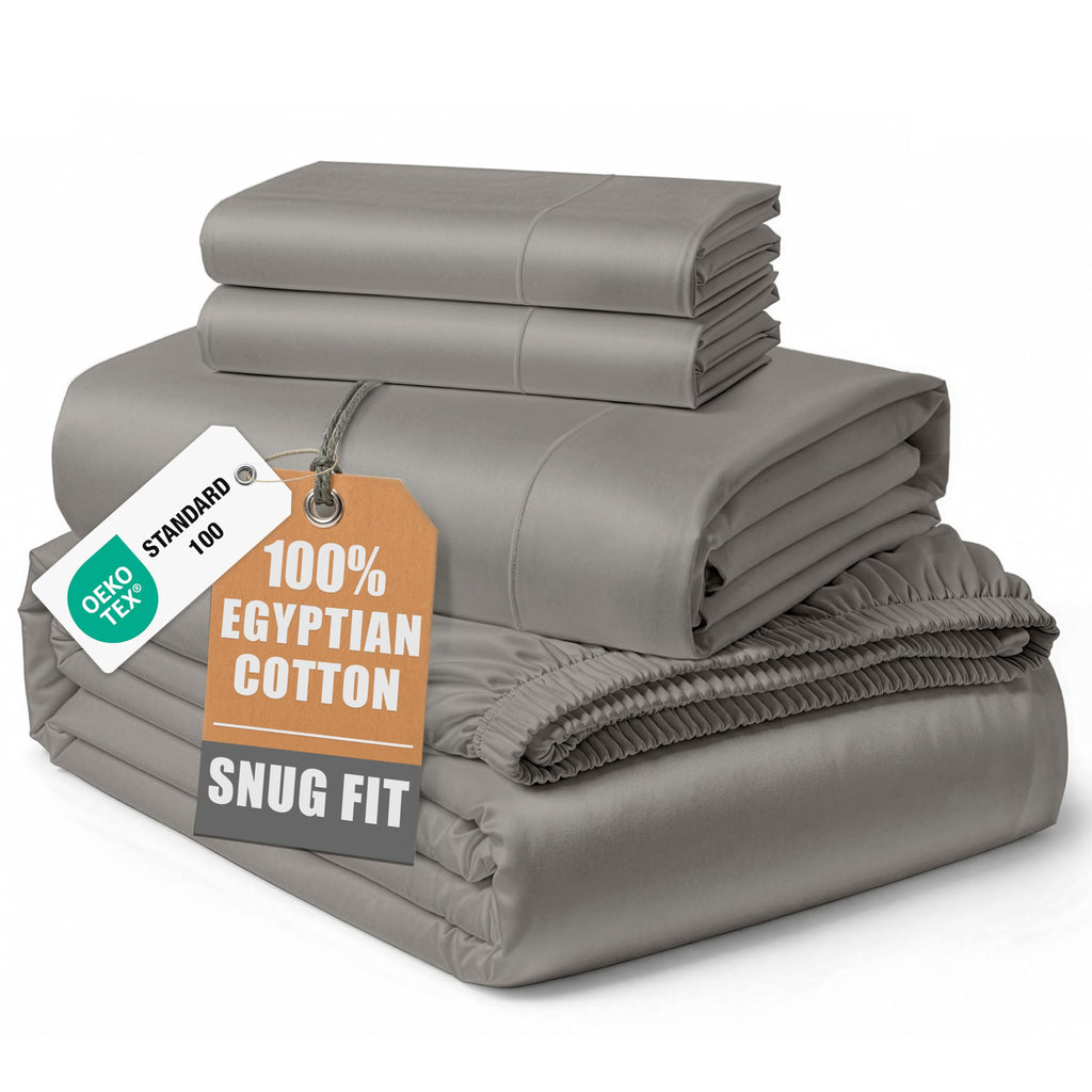 Egyptian Cotton Sateen Sheet Set with Fully Elasticized Fitted Sheet