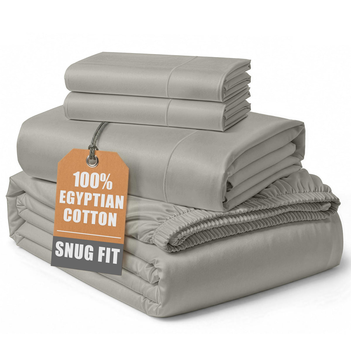 Egyptian Cotton Sateen Sheet Set with Fully Elasticized Fitted Sheet