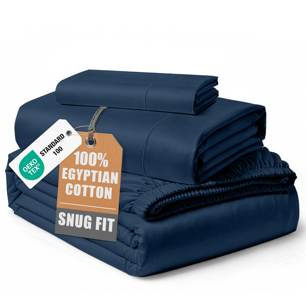 Egyptian Cotton Sateen Sheet Set with Fully Elasticized Fitted Sheet