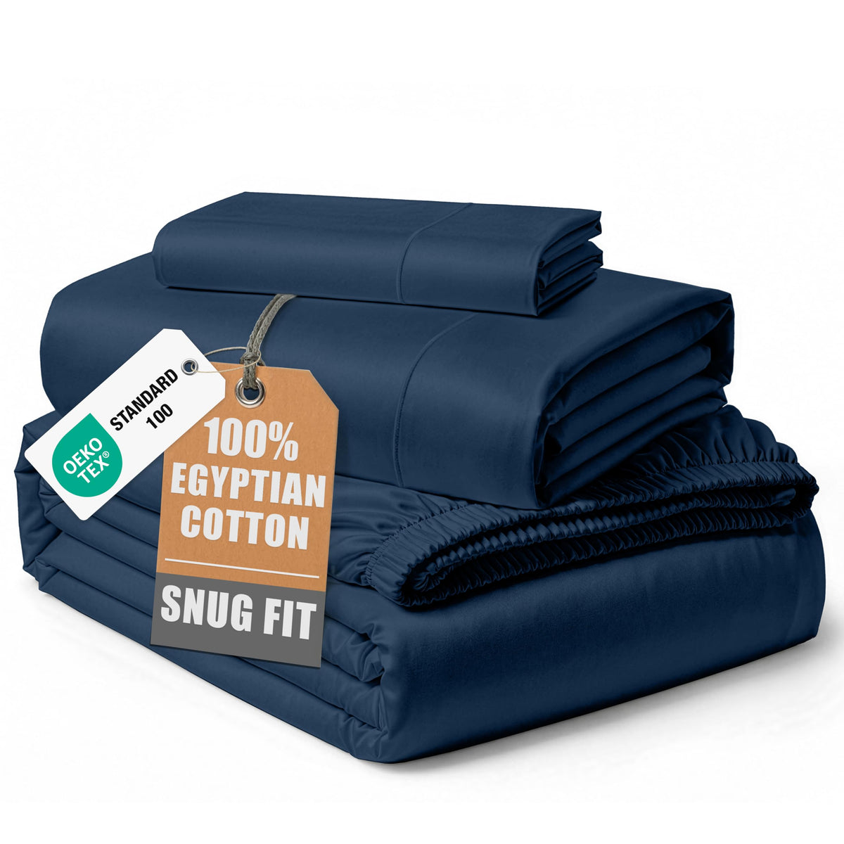 Egyptian Cotton Sateen Sheet Set with Fully Elasticized Fitted Sheet