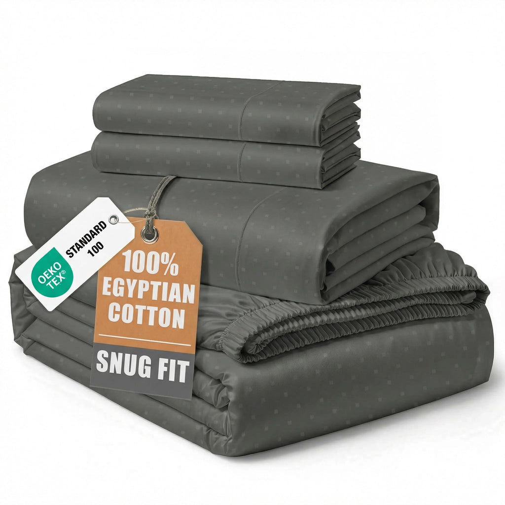 Egyptian Cotton Sateen Sheet Set with Fully Elasticized Fitted Sheet