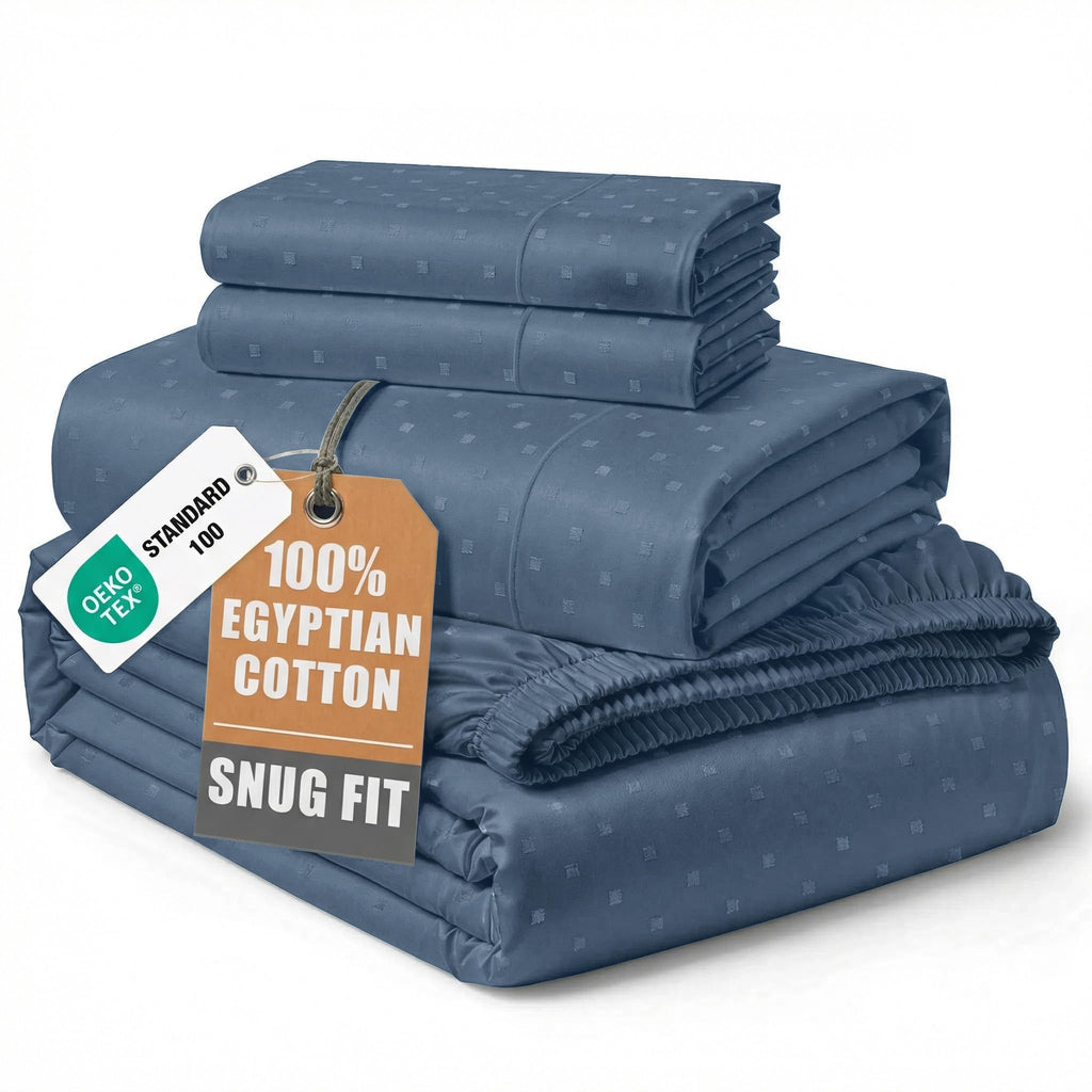 Egyptian Cotton Sateen Sheet Set with Fully Elasticized Fitted Sheet