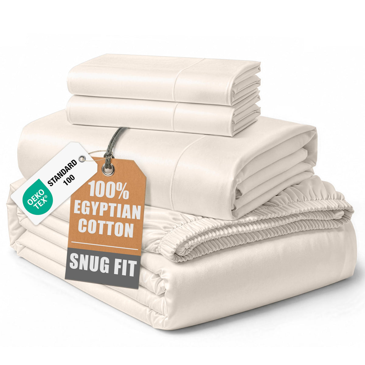 Egyptian Cotton Sateen Sheet Set with Fully Elasticized Fitted Sheet