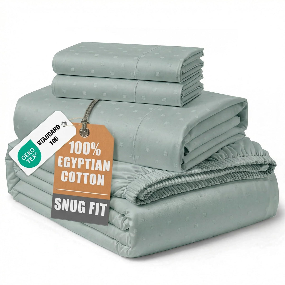 Egyptian Cotton Sateen Sheet Set with Fully Elasticized Fitted Sheet