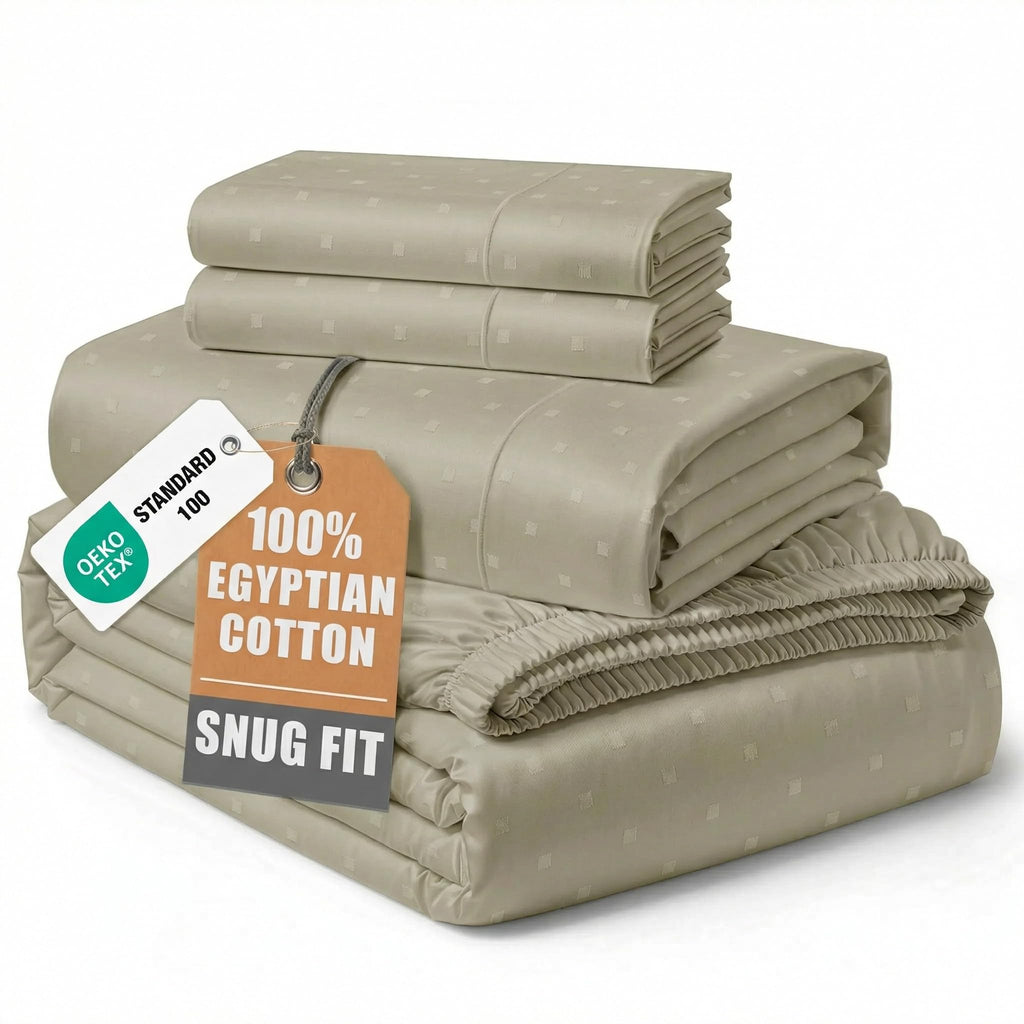 Egyptian Cotton Sateen Sheet Set with Fully Elasticized Fitted Sheet