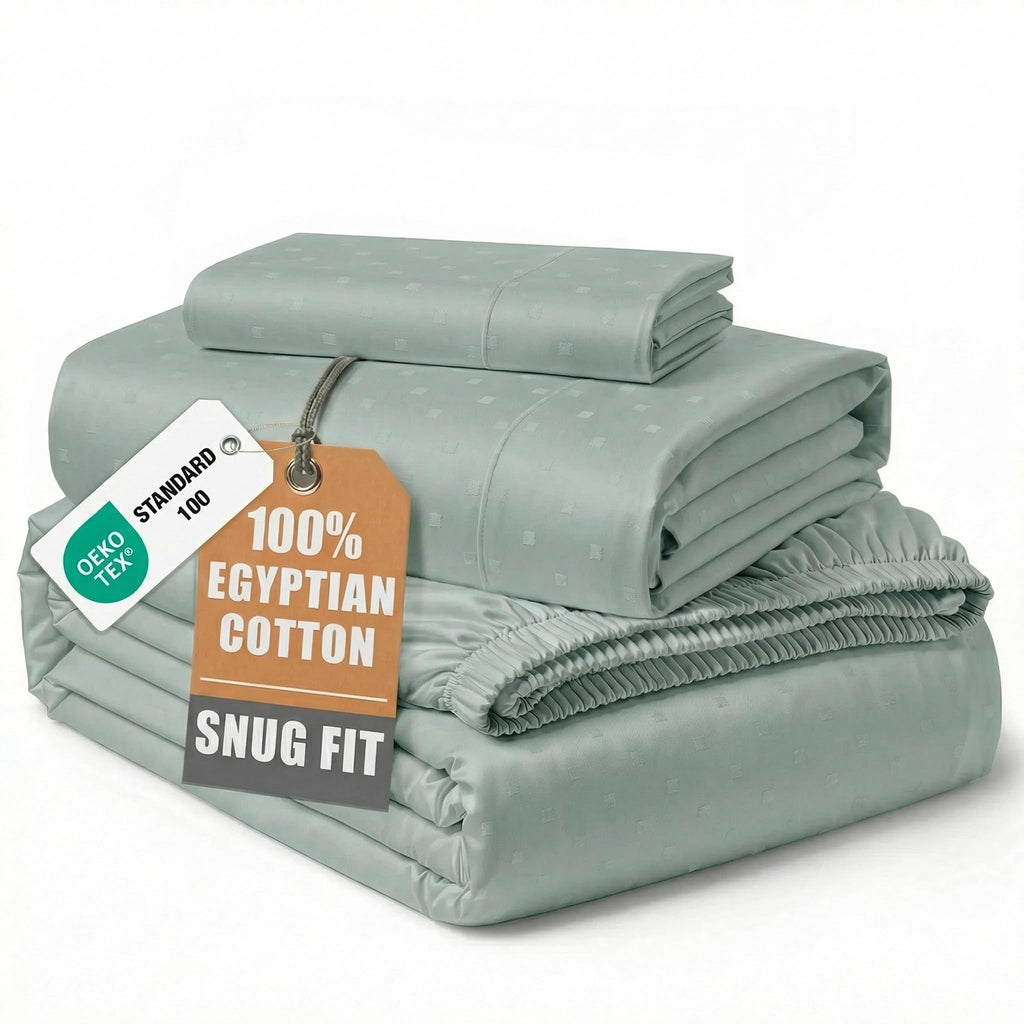 Egyptian Cotton Sateen Sheet Set with Fully Elasticized Fitted Sheet