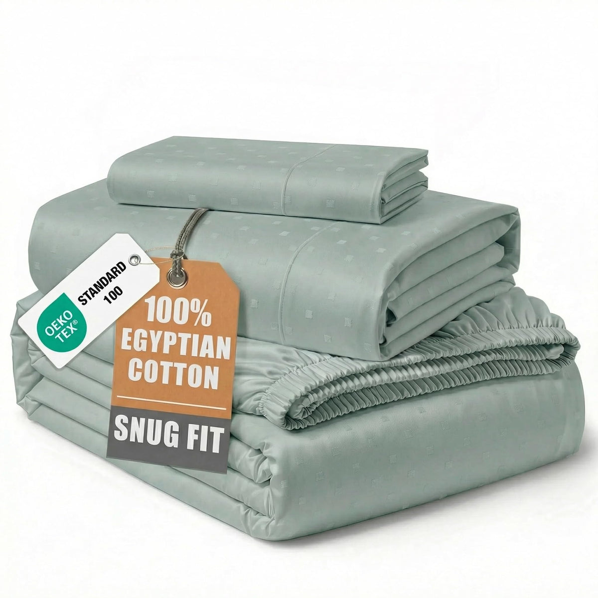 Egyptian Cotton Sateen Sheet Set with Fully Elasticized Fitted Sheet