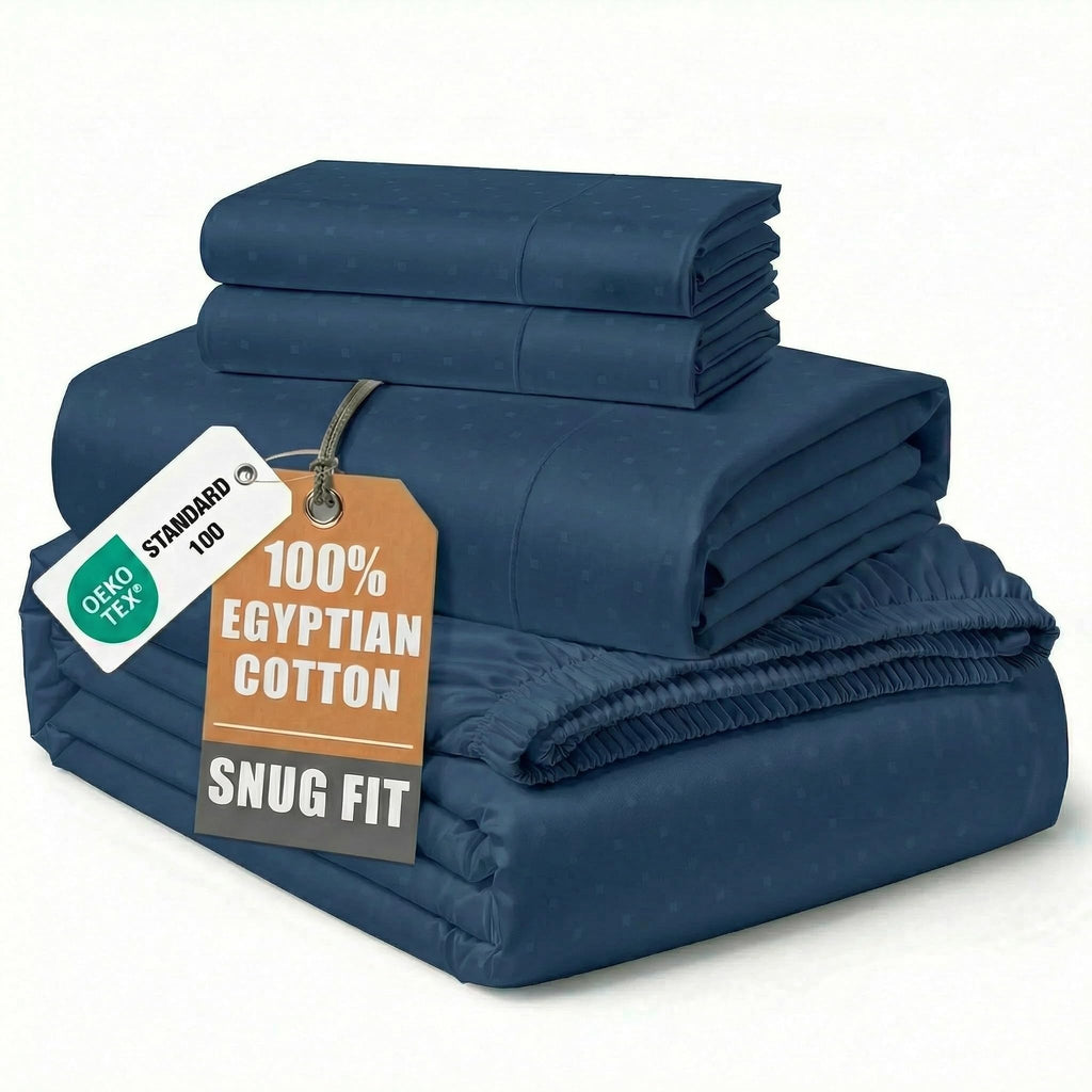 Egyptian Cotton Sateen Sheet Set with Fully Elasticized Fitted Sheet