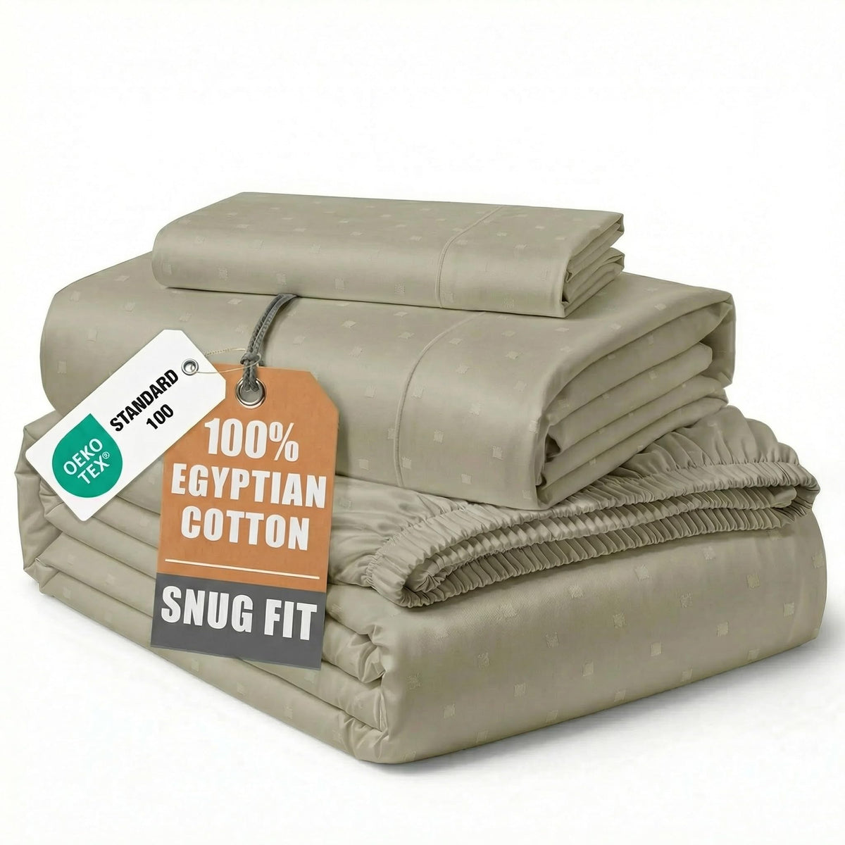 Egyptian Cotton Sateen Sheet Set with Fully Elasticized Fitted Sheet