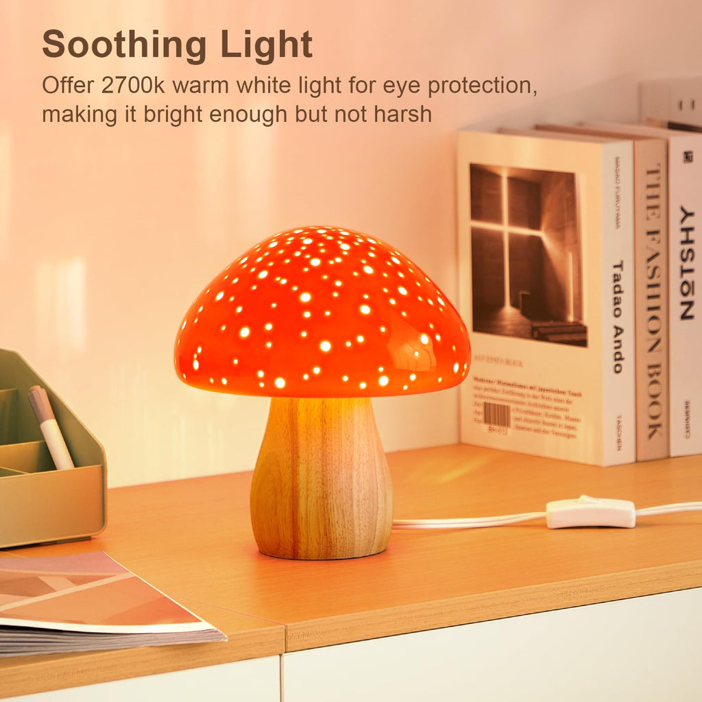BOHON Mushroom Lamp Ceramic Bedside Table Lamp for Bedroom Nightstand