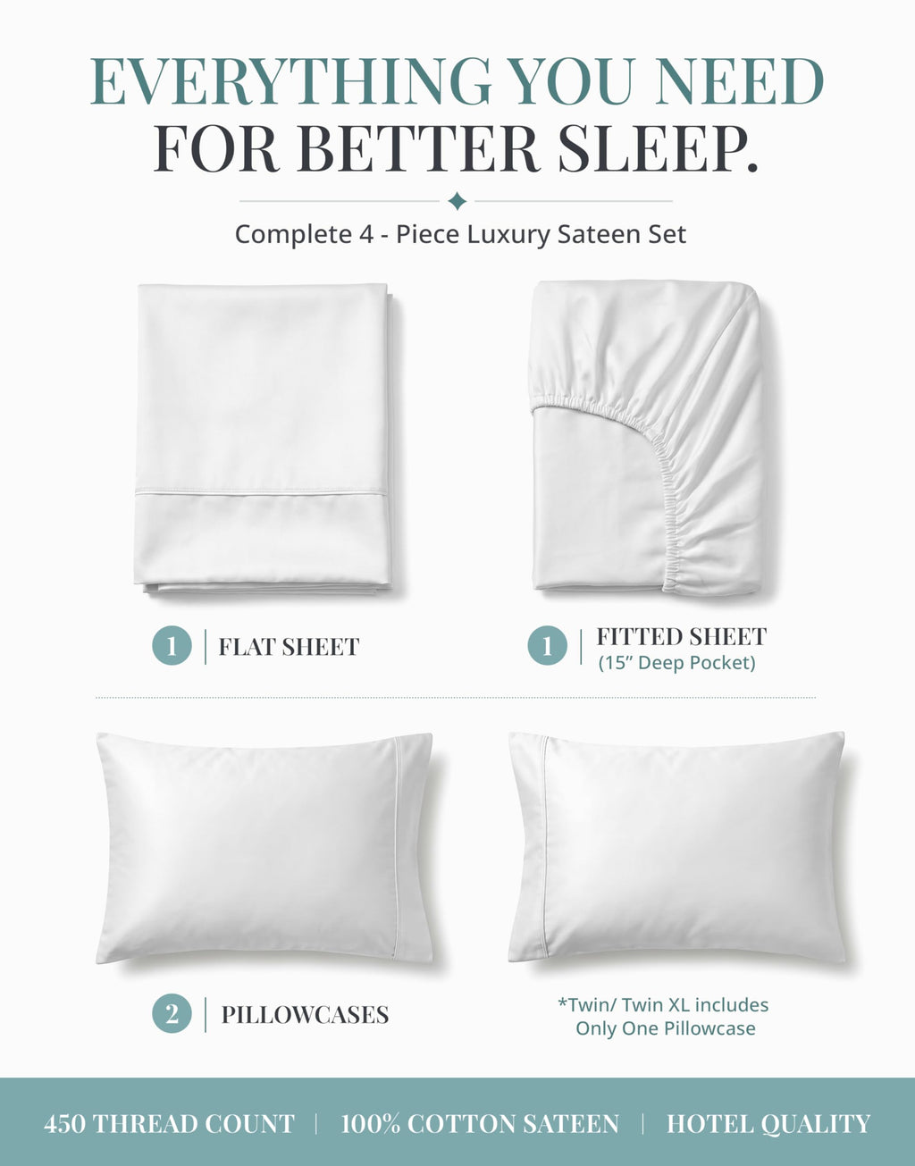 100% Cotton Sateen 500TC Sheet Set - Moonstruck