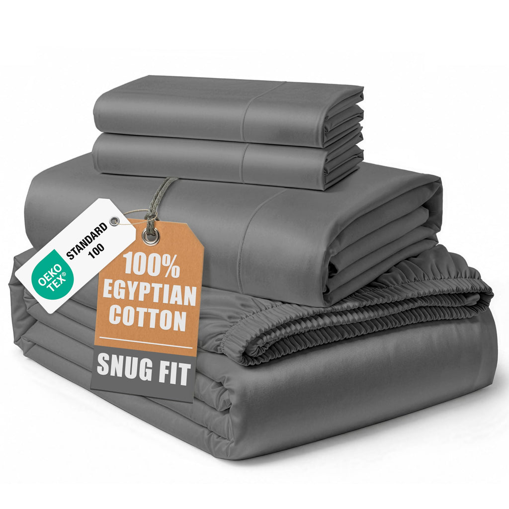 Egyptian Cotton Sateen Sheet Set with Fully Elasticized Fitted Sheet