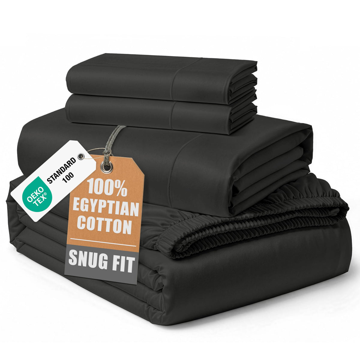 Egyptian Cotton Sateen Sheet Set with Fully Elasticized Fitted Sheet