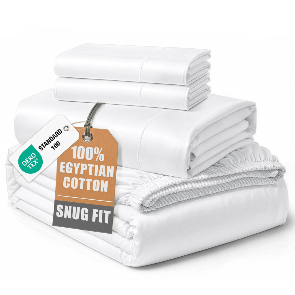Egyptian Cotton Sateen Sheet Set with Fully Elasticized Fitted Sheet
