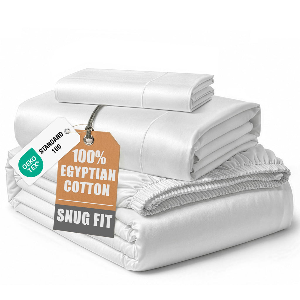Egyptian Cotton Sateen Sheet Set with Fully Elasticized Fitted Sheet