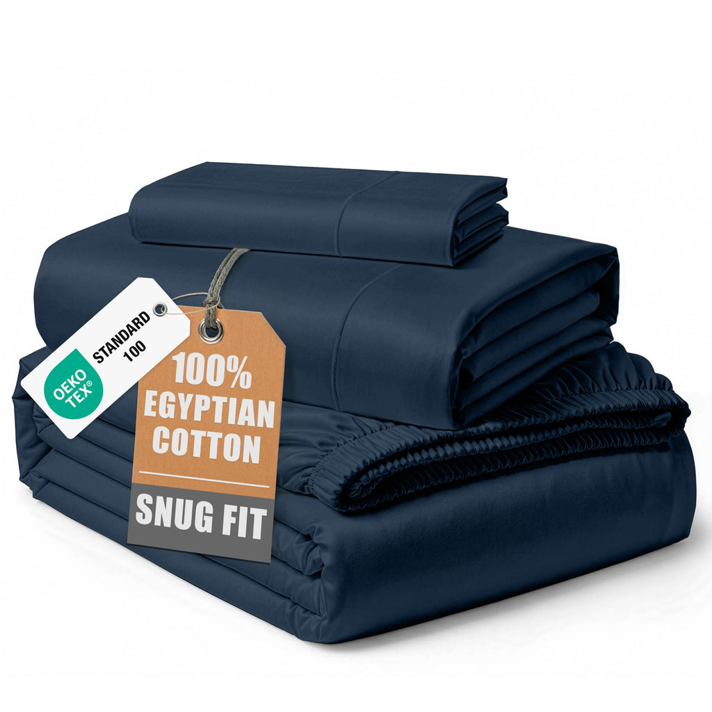 Egyptian Cotton Sateen Sheet Set with Fully Elasticized Fitted Sheet