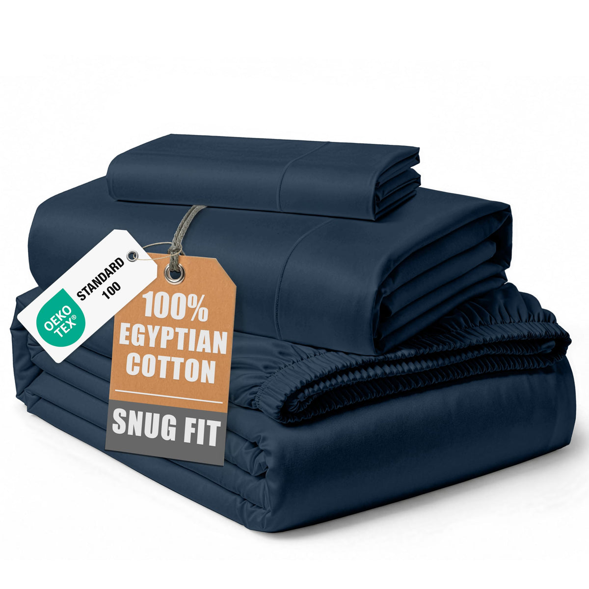 Egyptian Cotton Sateen Sheet Set with Fully Elasticized Fitted Sheet