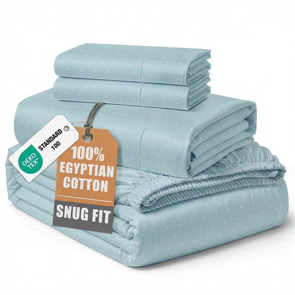 Egyptian Cotton Sateen Sheet Set with Fully Elasticized Fitted Sheet