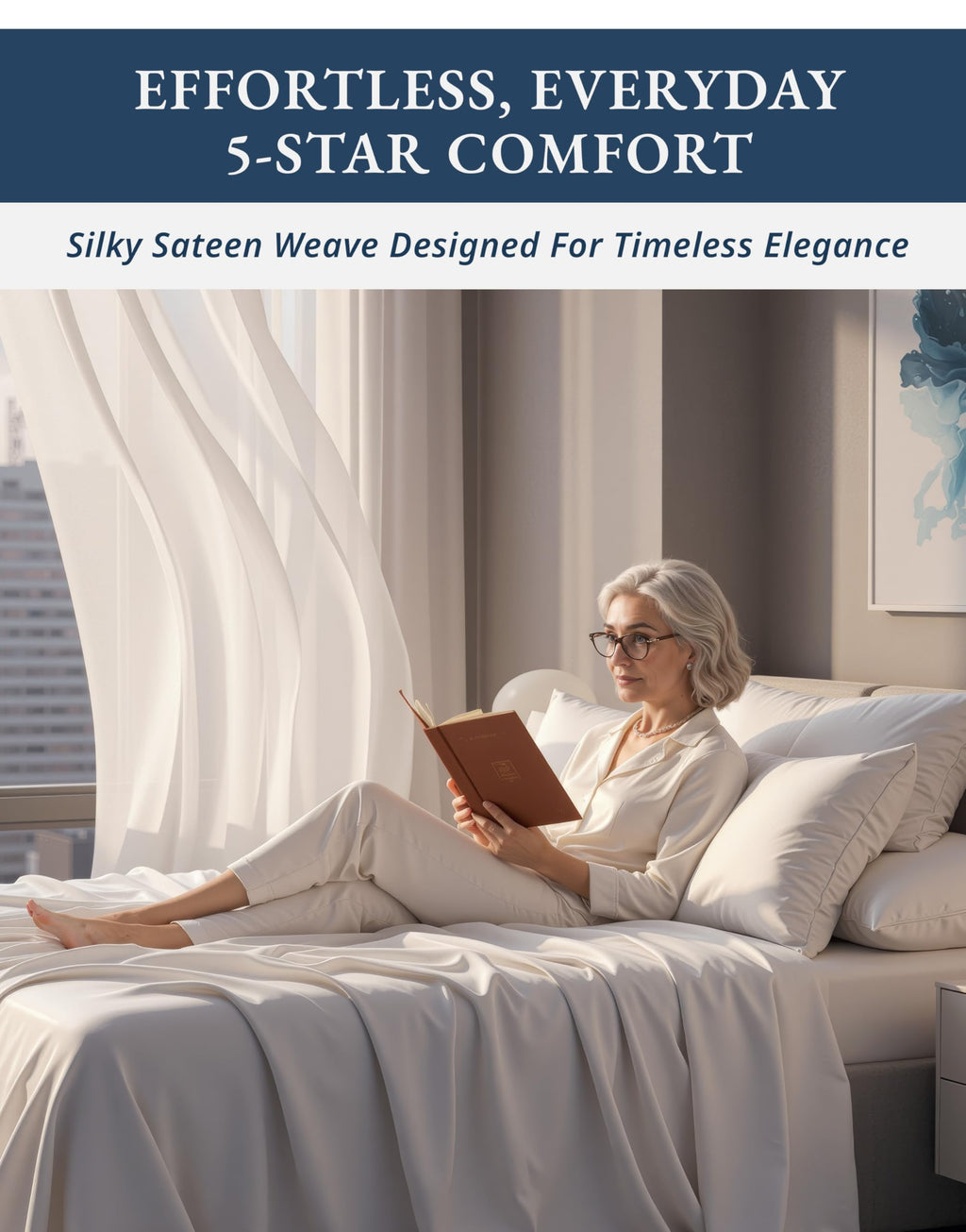 Egyptian Cotton Sateen Sheet Set with Fully Elasticized Fitted Sheet