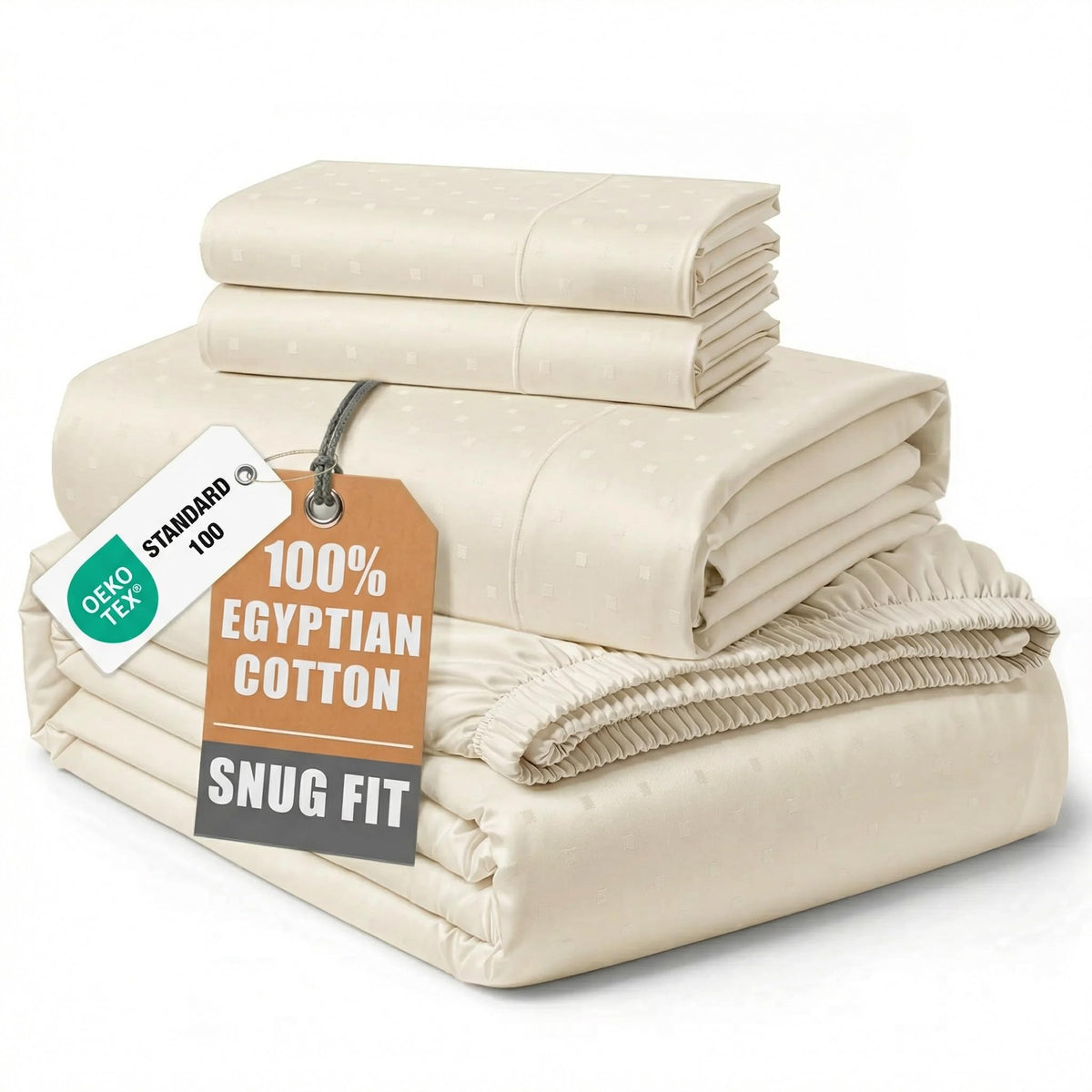 Egyptian Cotton Sateen Sheet Set with Fully Elasticized Fitted Sheet