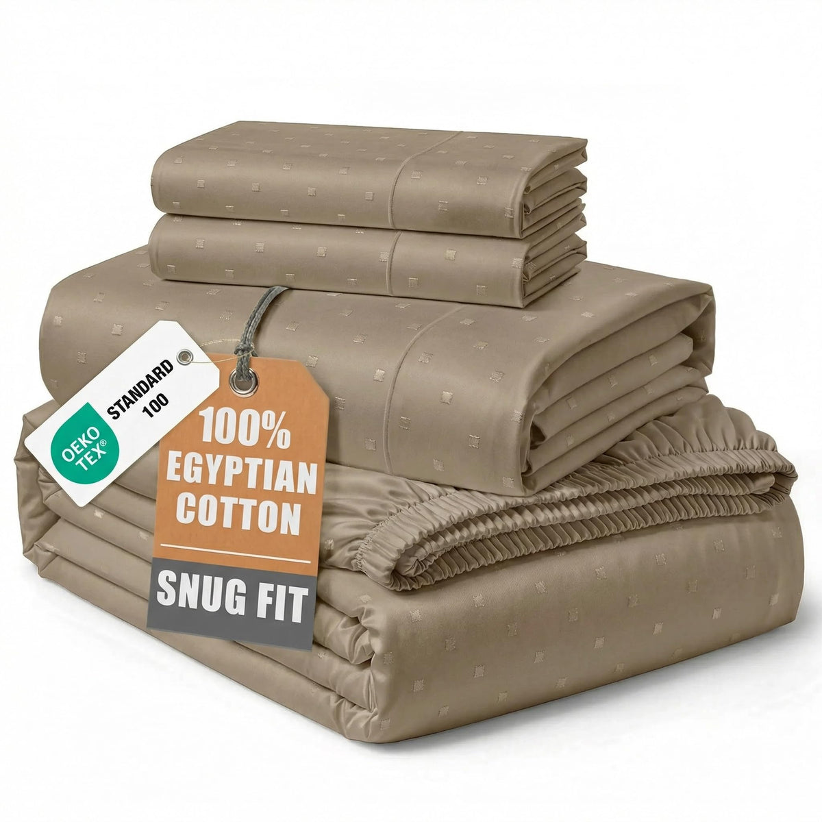 Egyptian Cotton Sateen Sheet Set with Fully Elasticized Fitted Sheet