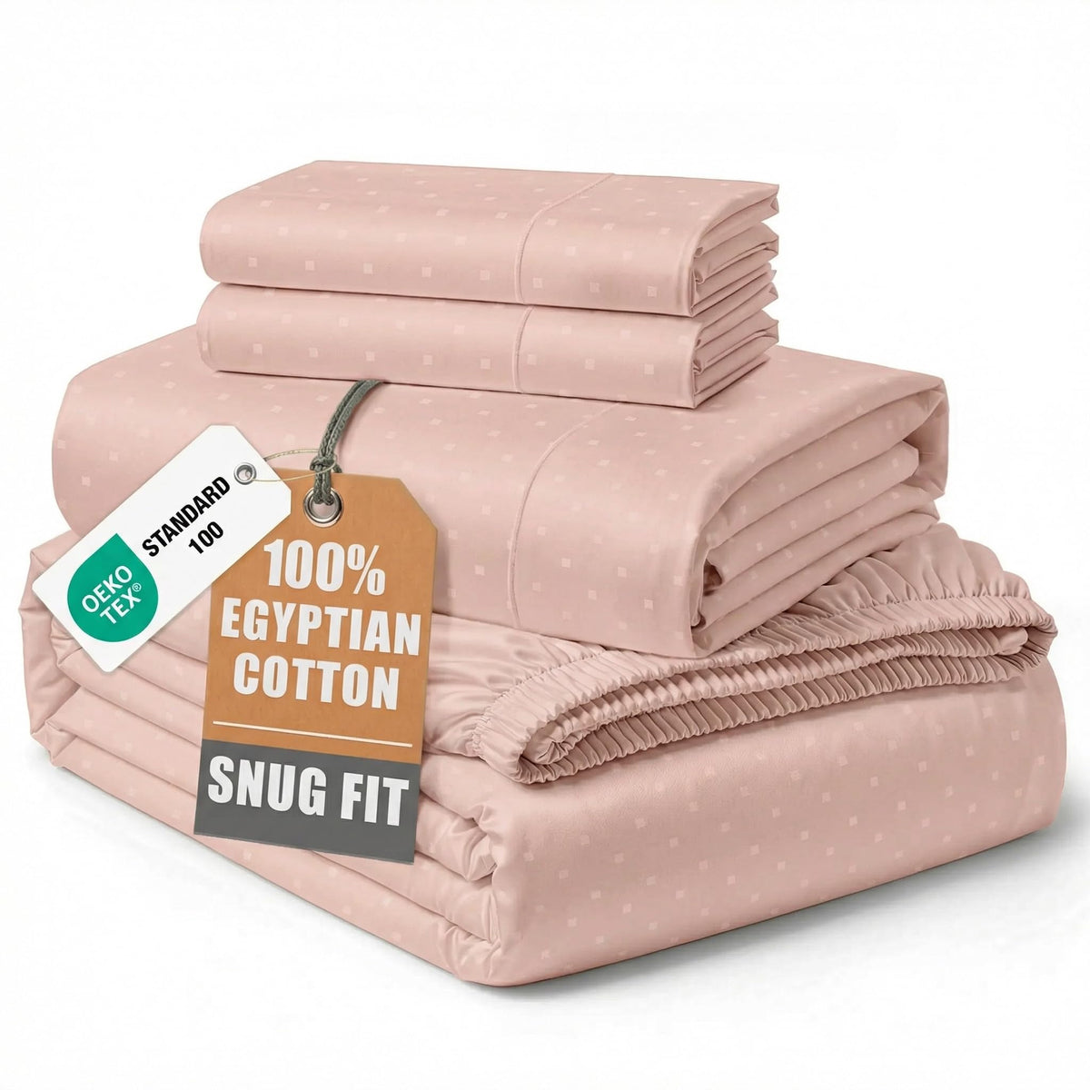 Egyptian Cotton Sateen Sheet Set with Fully Elasticized Fitted Sheet