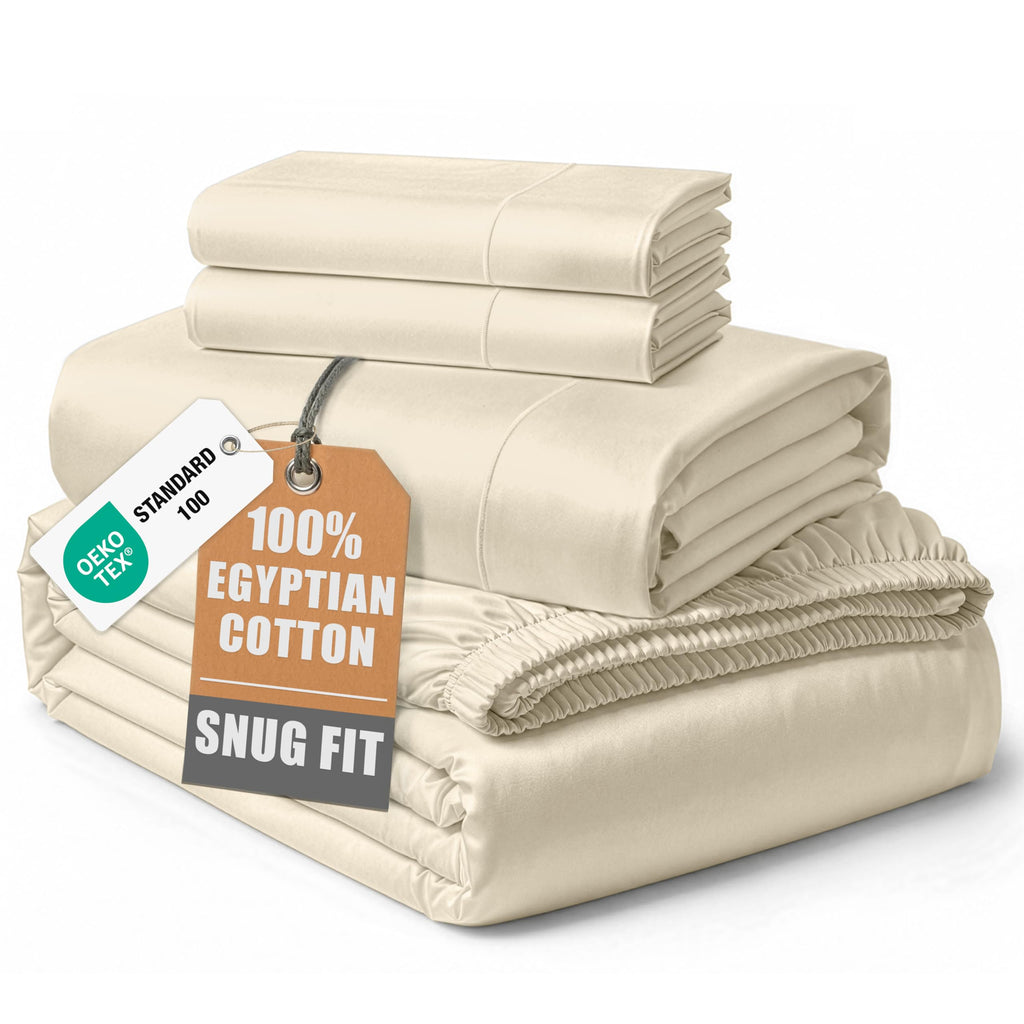 Egyptian Cotton Sateen Sheet Set with Fully Elasticized Fitted Sheet