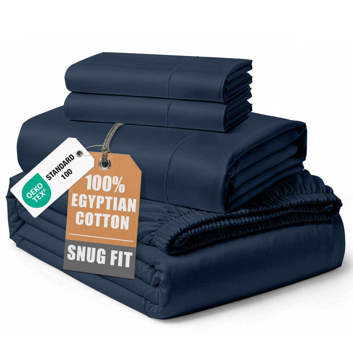 Egyptian Cotton Sateen Sheet Set with Fully Elasticized Fitted Sheet