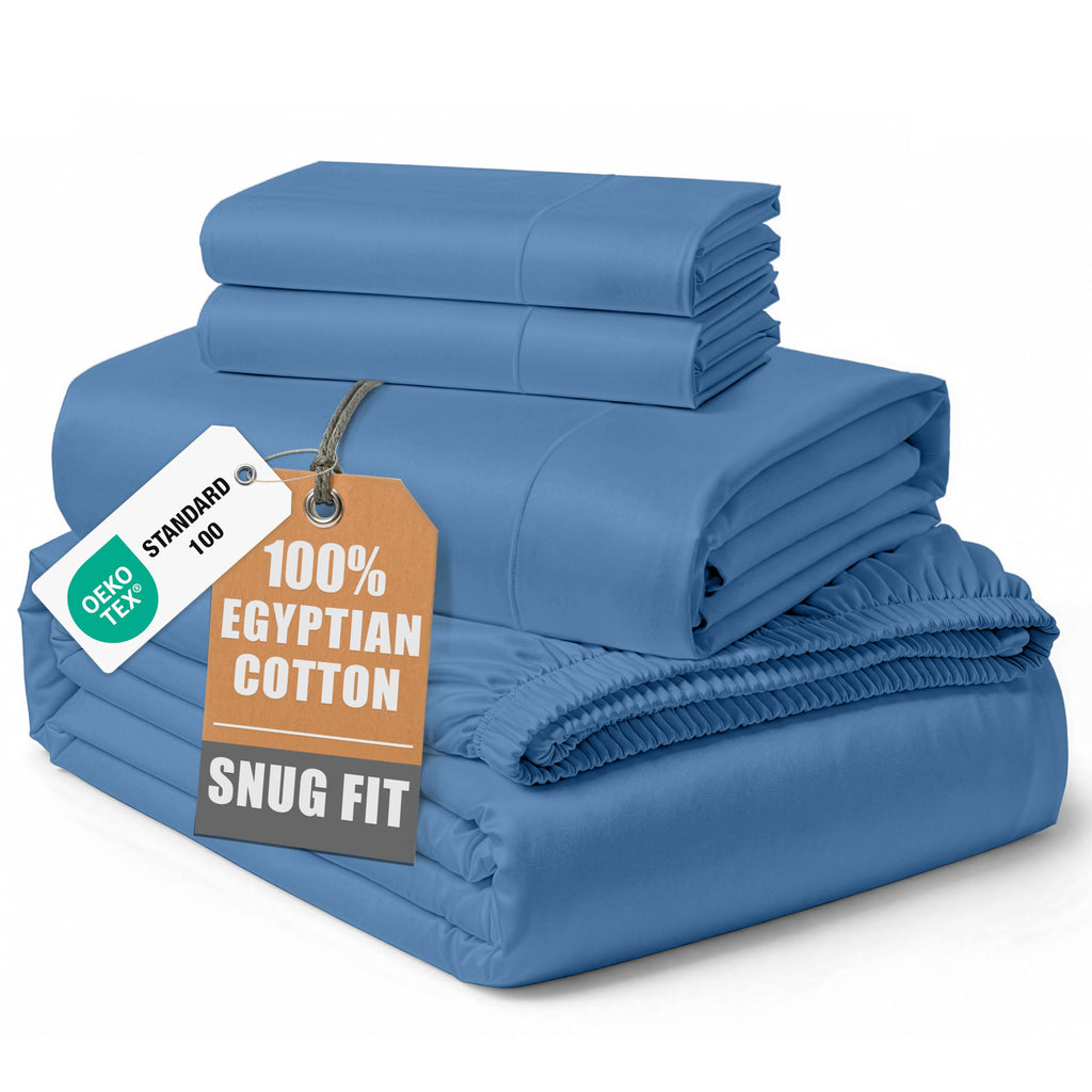 Egyptian Cotton Sateen Sheet Set with Fully Elasticized Fitted Sheet