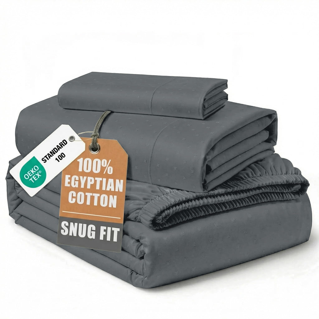 Egyptian Cotton Sateen Sheet Set with Fully Elasticized Fitted Sheet