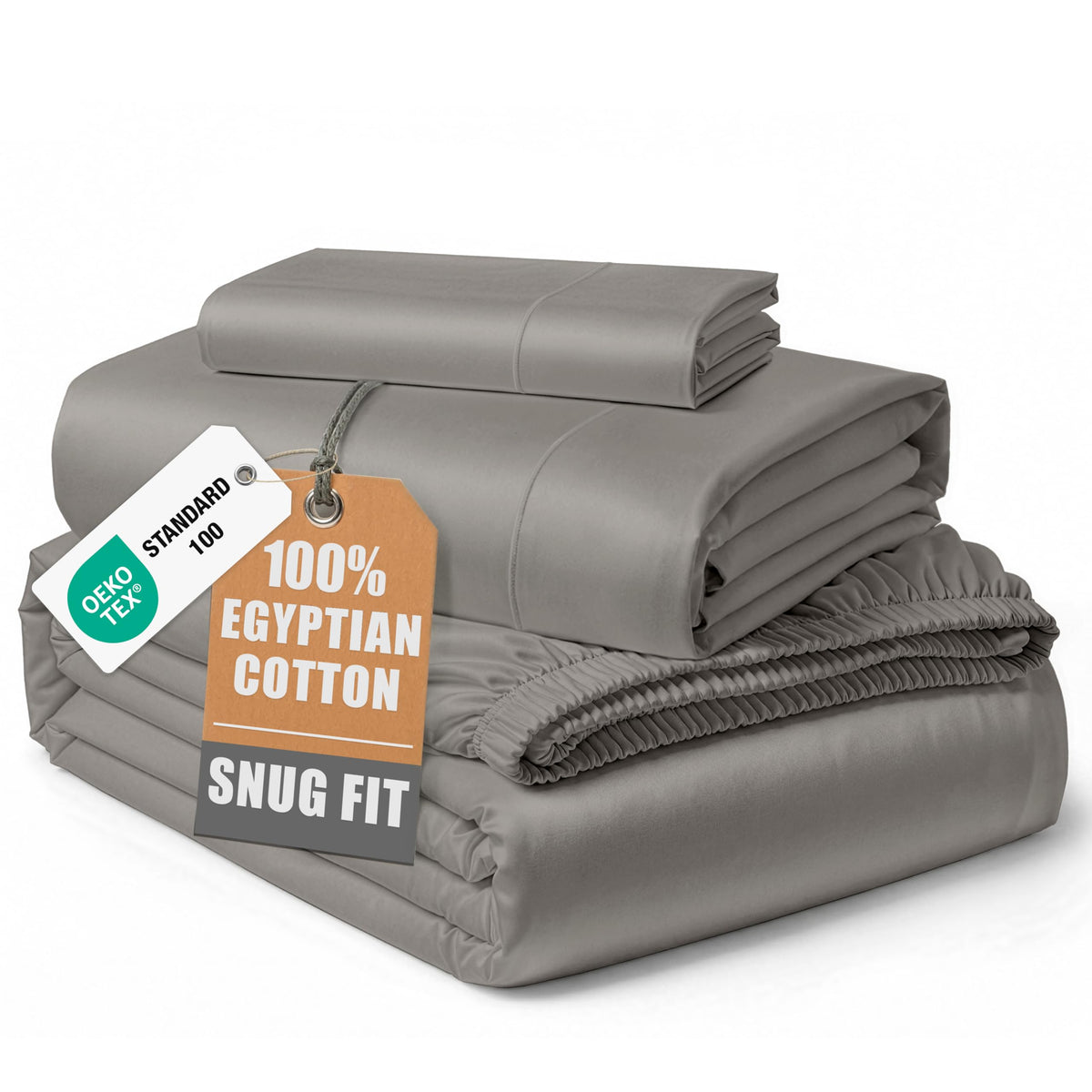 Egyptian Cotton Sateen Sheet Set with Fully Elasticized Fitted Sheet
