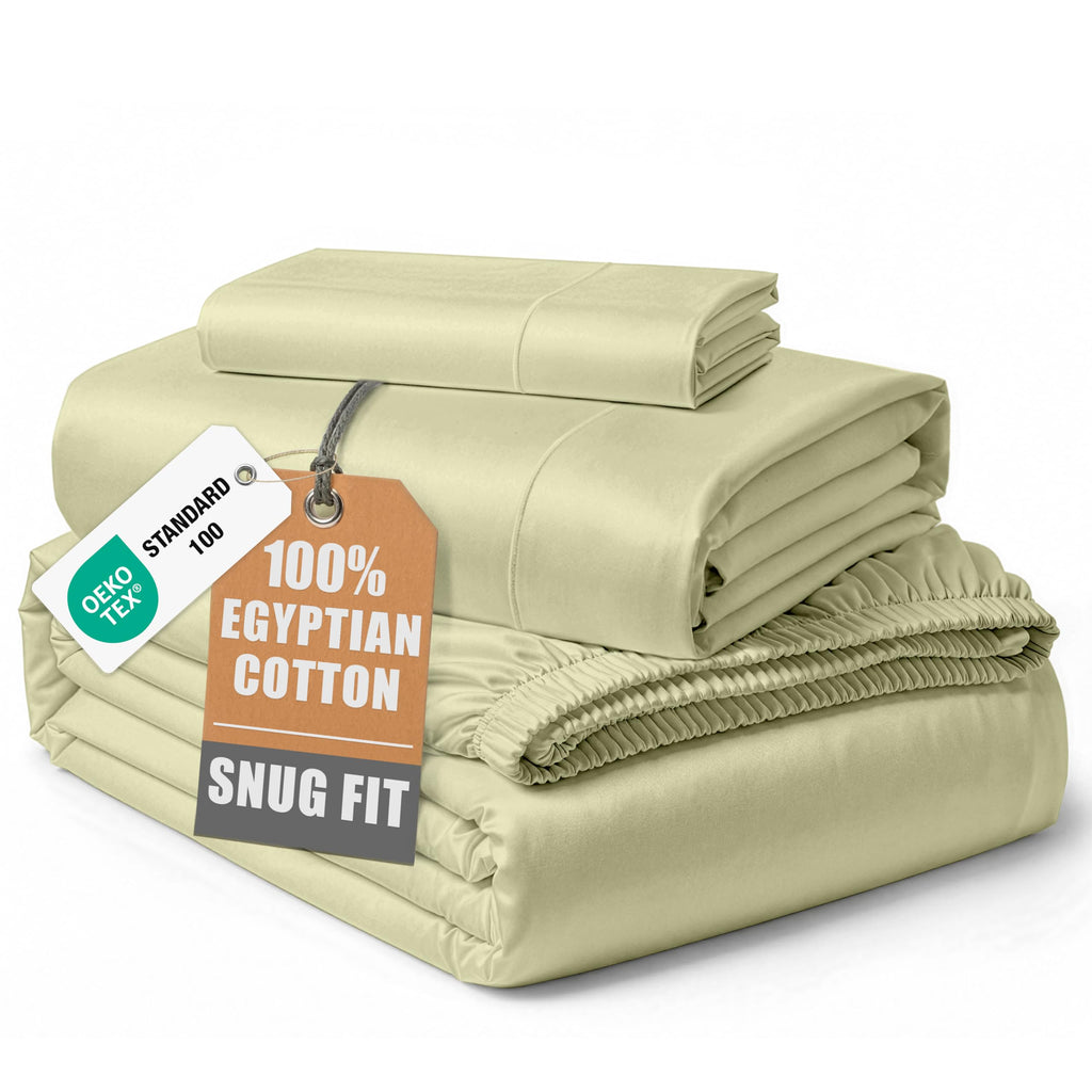 Egyptian Cotton Sateen Sheet Set with Fully Elasticized Fitted Sheet