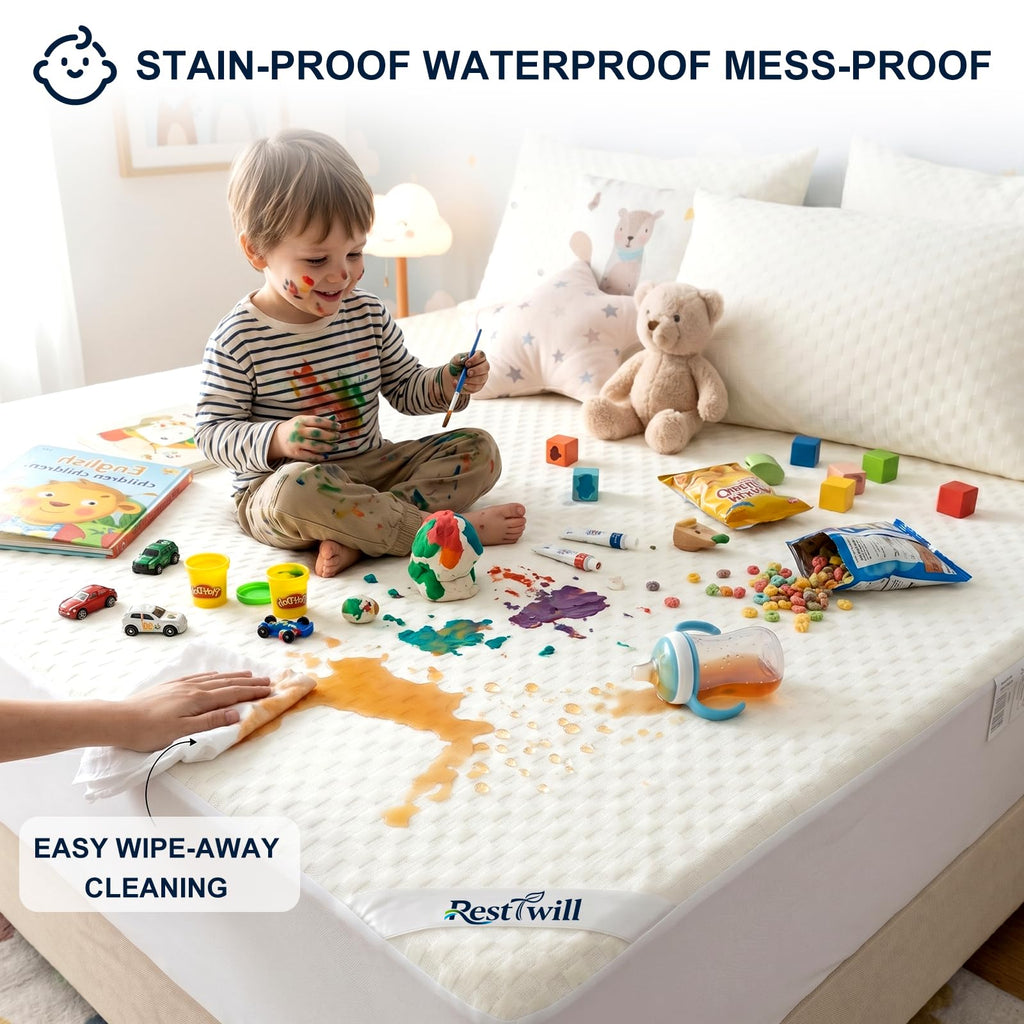 RestTwill Waterproof Mattress Protector Queen, 3D Waffle, 18" Deep