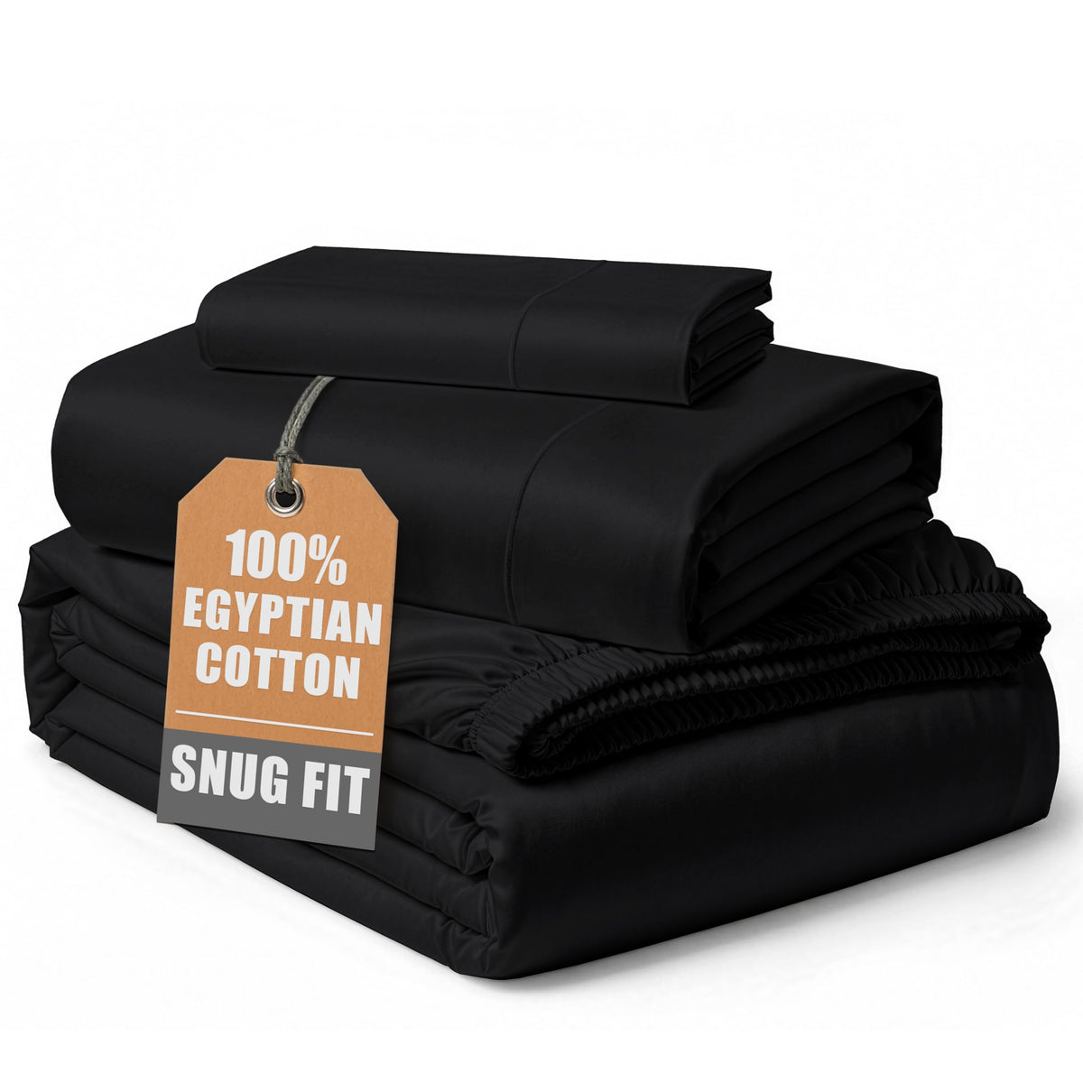 Egyptian Cotton Sateen Sheet Set with Fully Elasticized Fitted Sheet