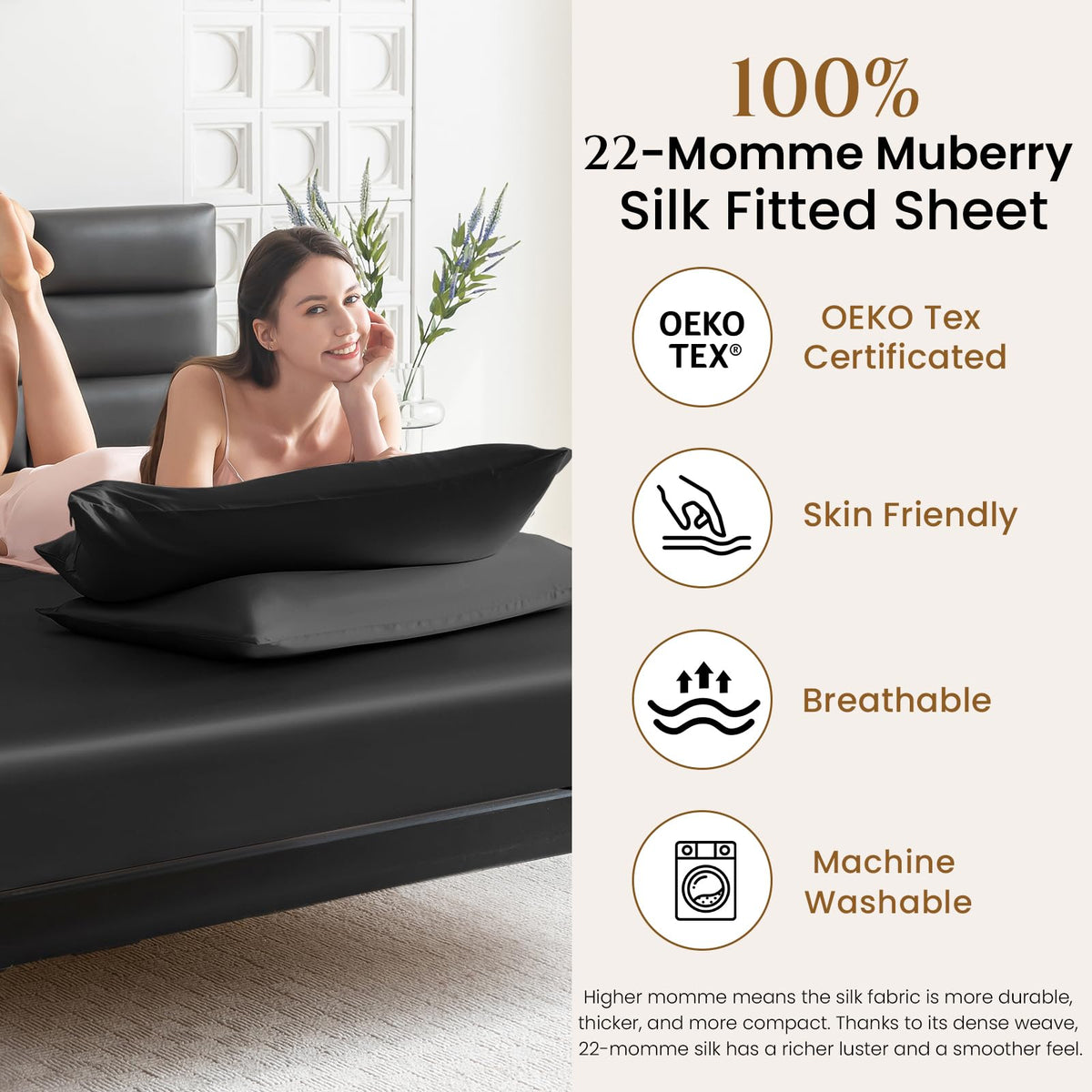 22 Momme Mulberry Silk Deep Pocket Fitted Sheet