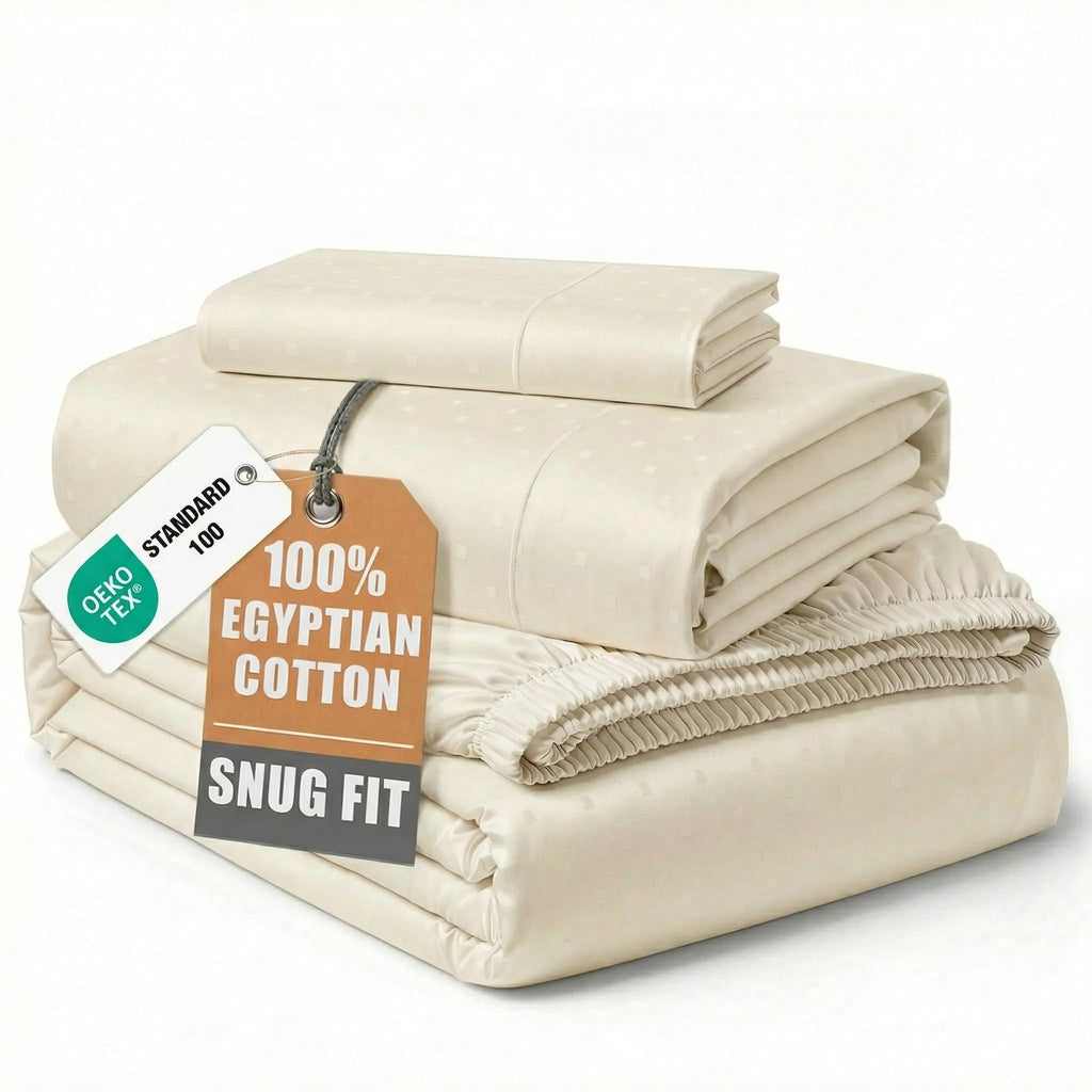 Egyptian Cotton Sateen Sheet Set with Fully Elasticized Fitted Sheet