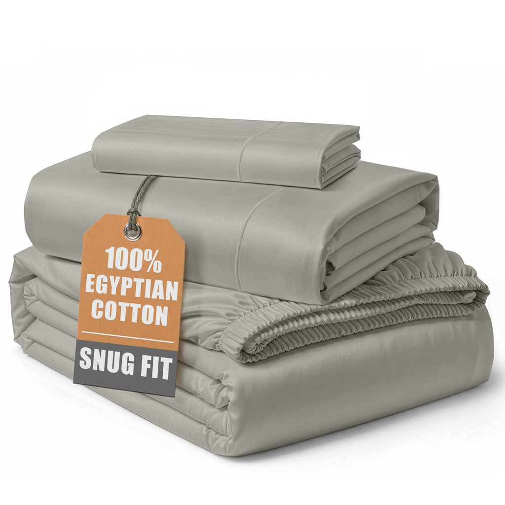 Egyptian Cotton Sateen Sheet Set with Fully Elasticized Fitted Sheet