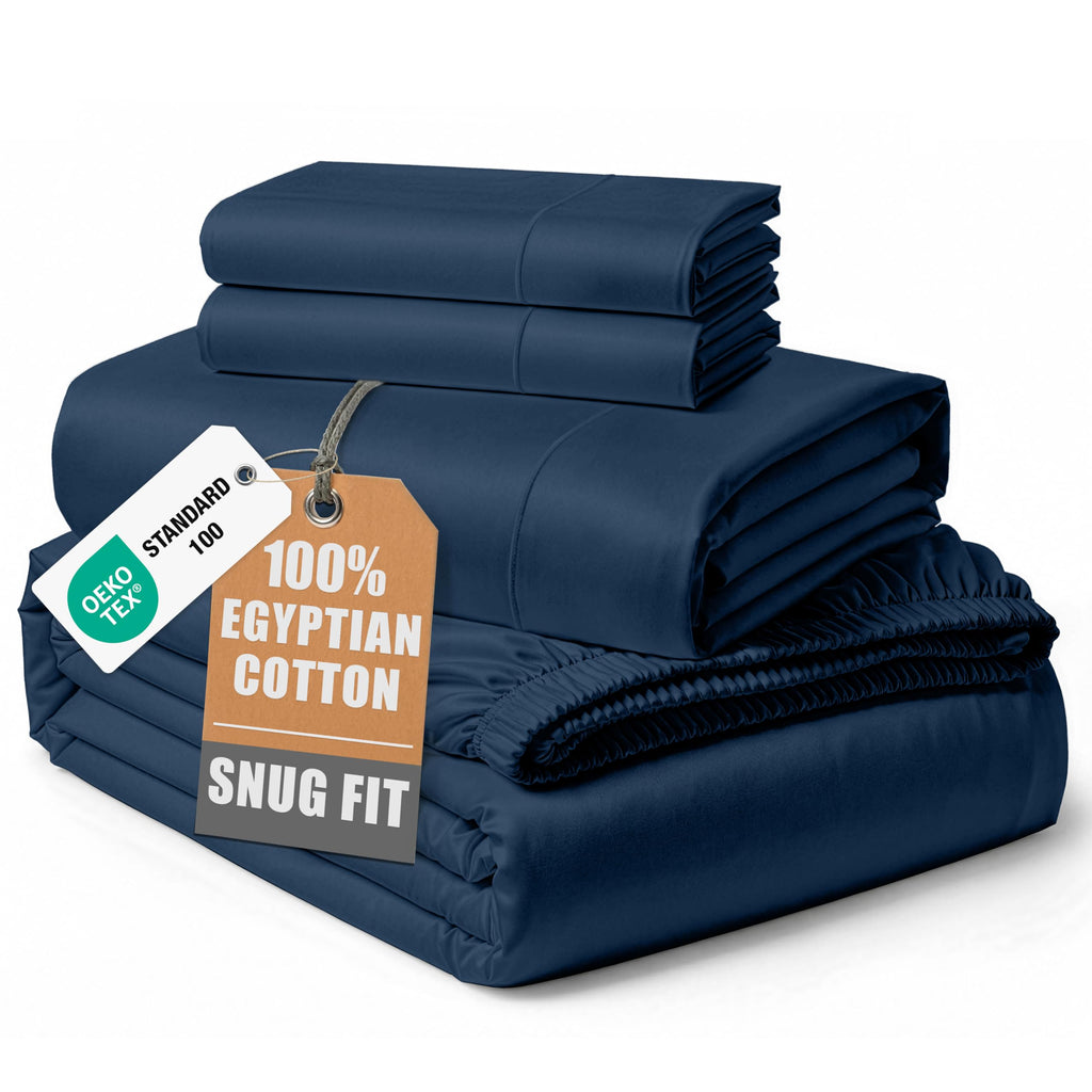 Egyptian Cotton Sateen Sheet Set with Fully Elasticized Fitted Sheet