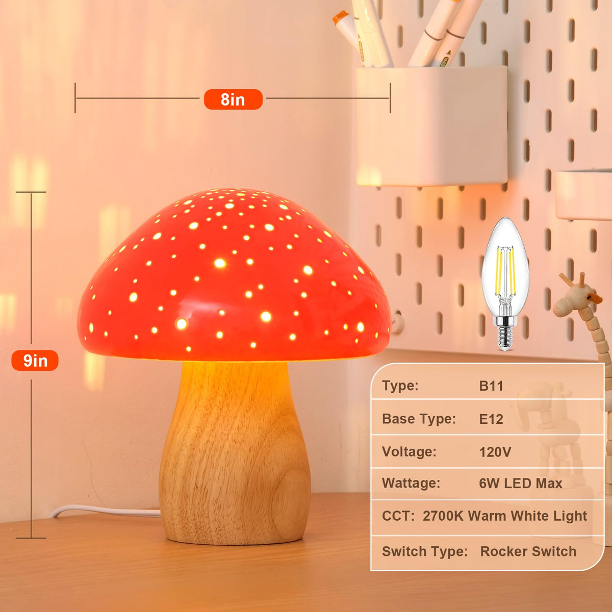 BOHON Mushroom Lamp Ceramic Bedside Table Lamp for Bedroom Nightstand