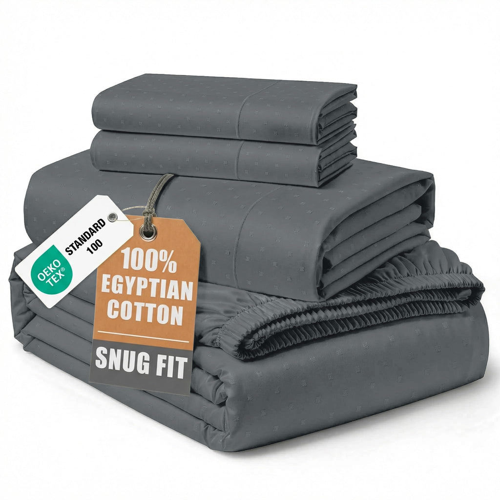 Egyptian Cotton Sateen Sheet Set with Fully Elasticized Fitted Sheet