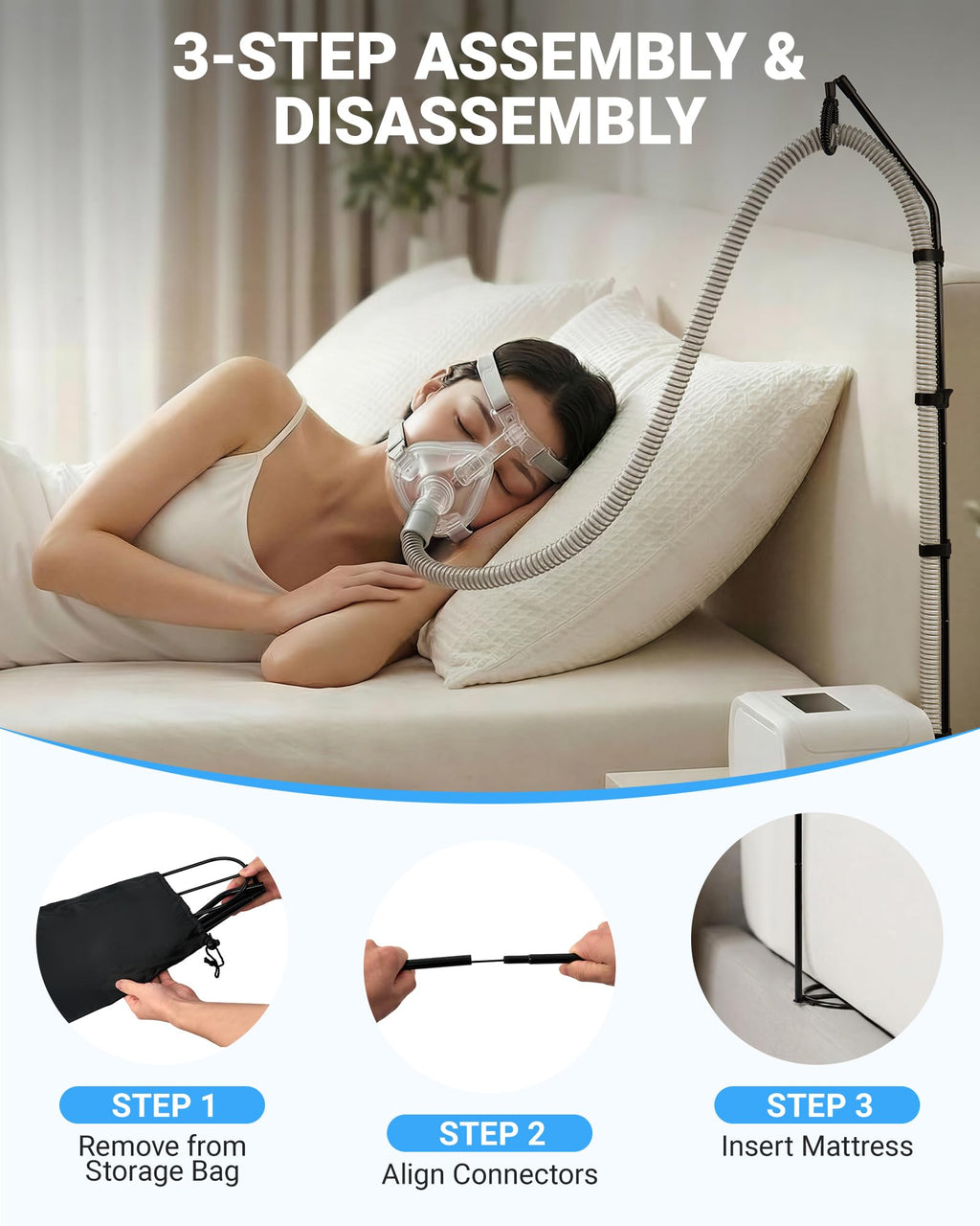 Adjustable CPAP Hose Holder with Swivel Arm