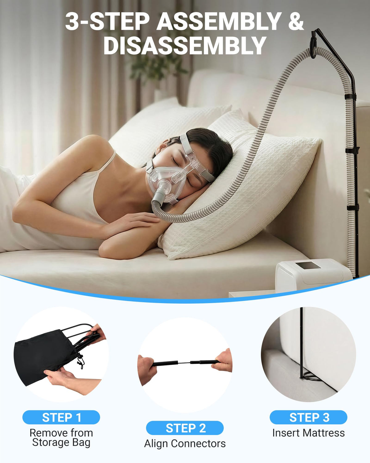 Adjustable CPAP Hose Holder with Swivel Arm
