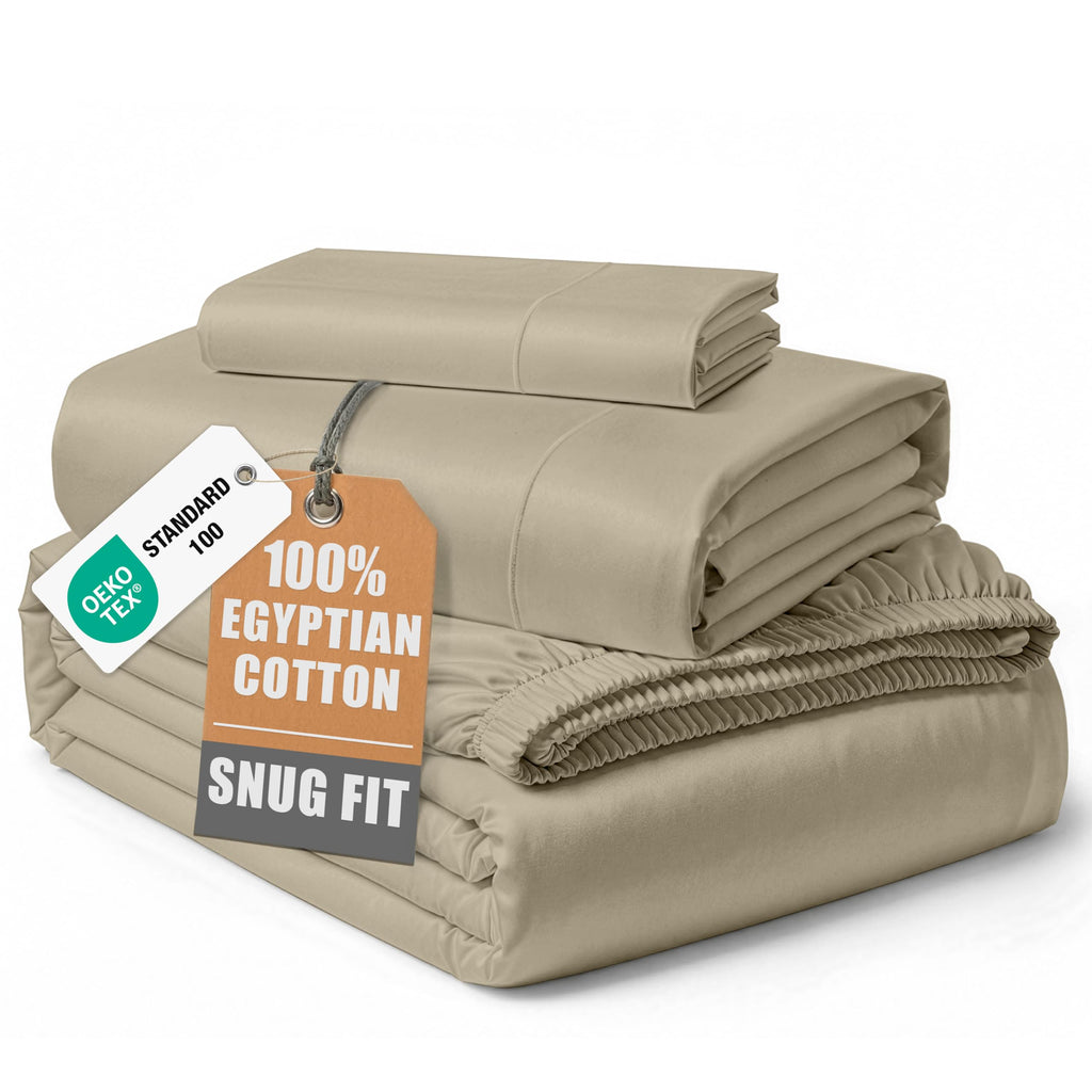 Egyptian Cotton Sateen Sheet Set with Fully Elasticized Fitted Sheet
