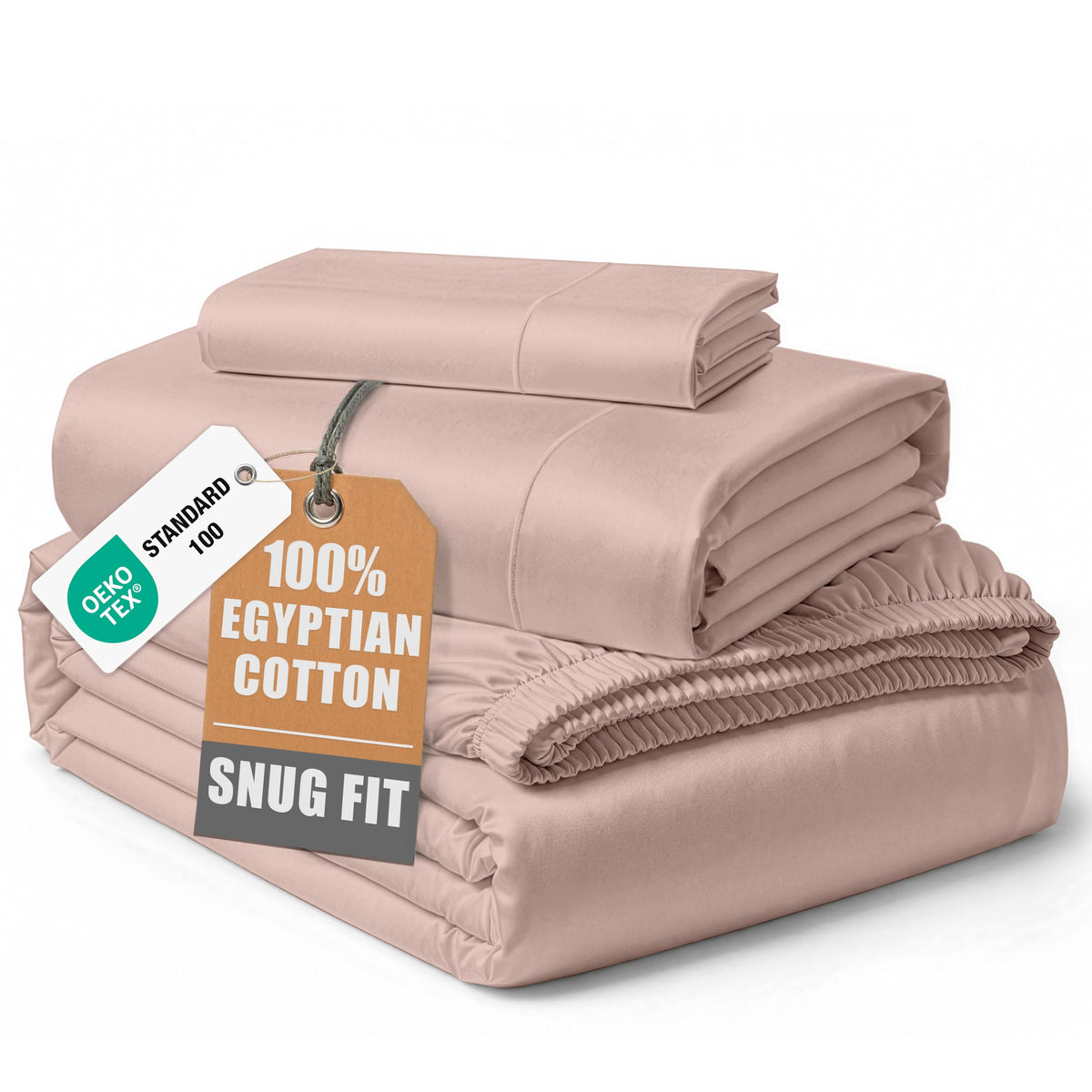 Egyptian Cotton Sateen Sheet Set with Fully Elasticized Fitted Sheet