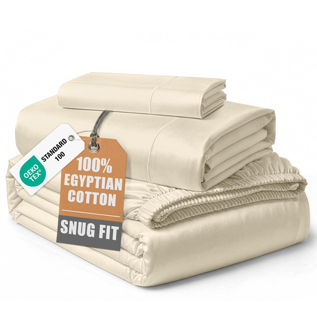 Egyptian Cotton Sateen Sheet Set with Fully Elasticized Fitted Sheet