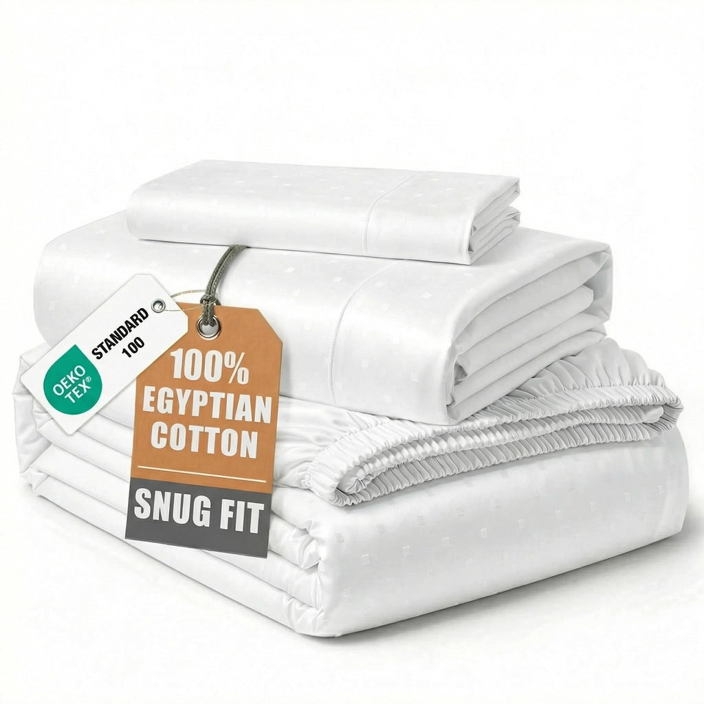 Egyptian Cotton Sateen Sheet Set with Fully Elasticized Fitted Sheet